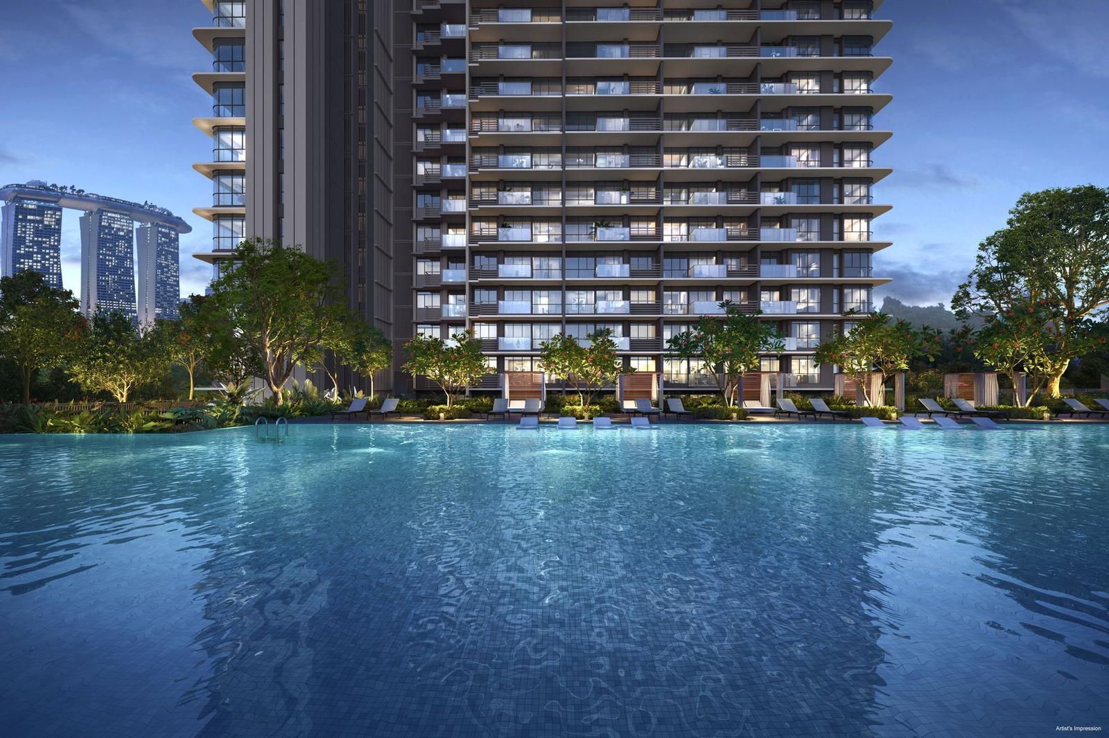 Artist's impression of the pool deck with the towers behind
