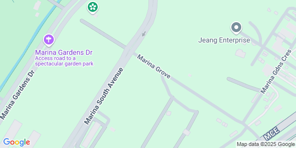 Street map of the roads around the site: Marina Gardens Drive, Marina South Avenue and the MCE